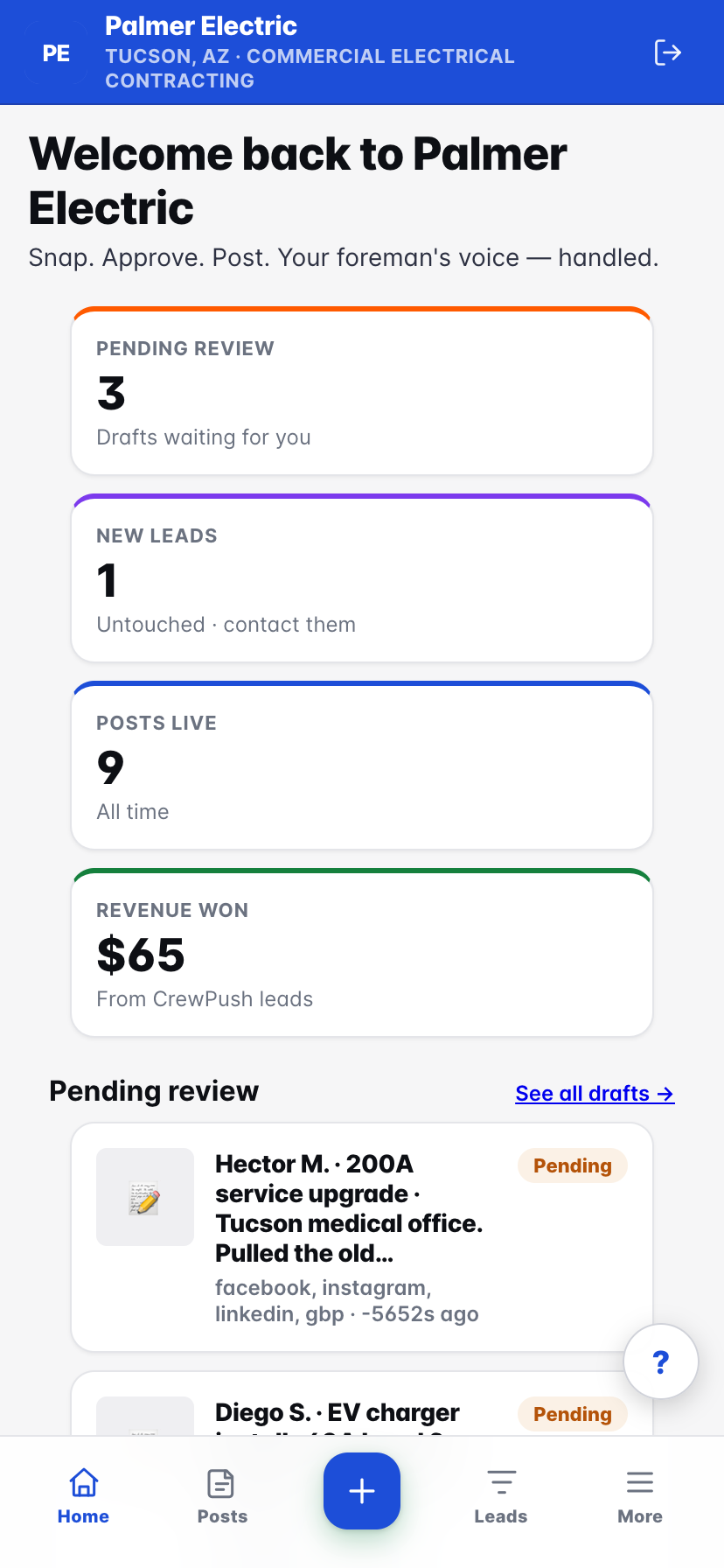CrewPush · Dashboard at a glance